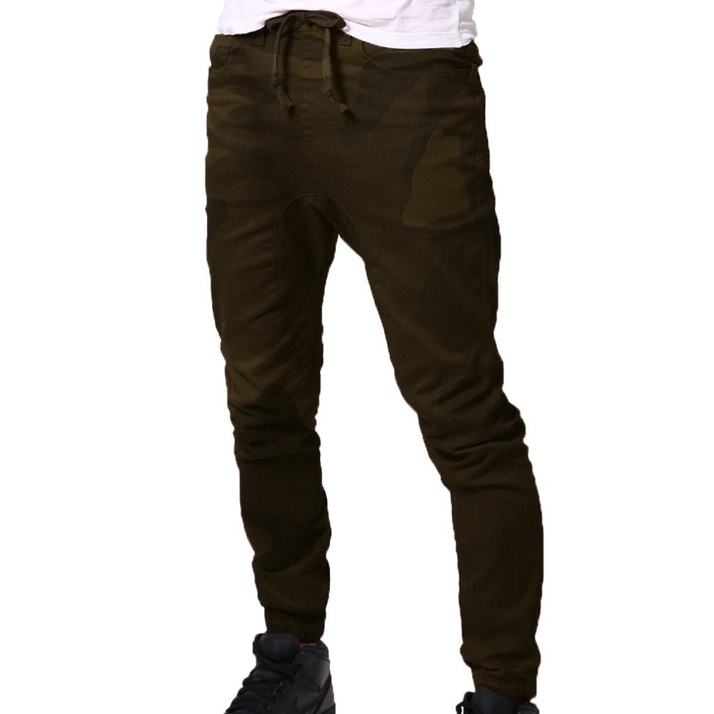 Men's Drawstring Harem Jogger Pants Olive Camo